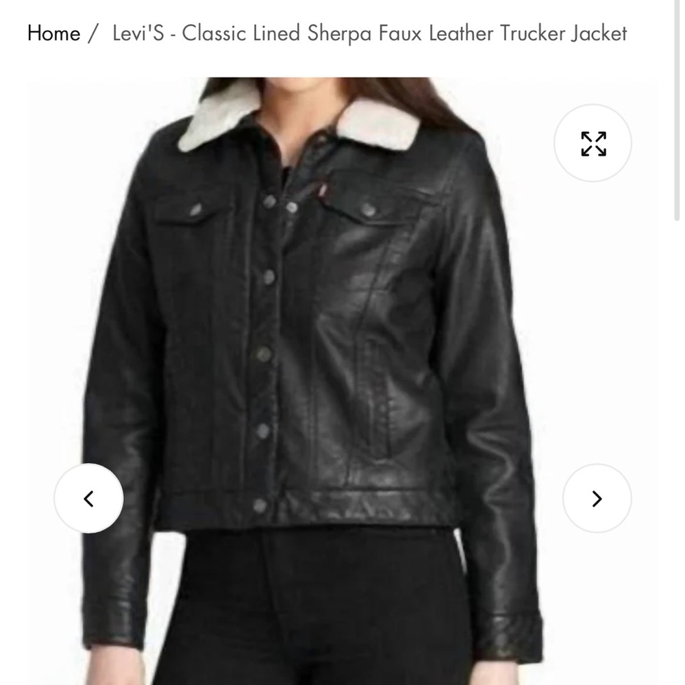 Levi’s trucker jacket faux leather Sherpa lined with zip and removable collar